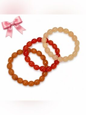 3 Piece Beaded Stretch Bracelet Set | Orange & Peach Stackable | Boho Summer